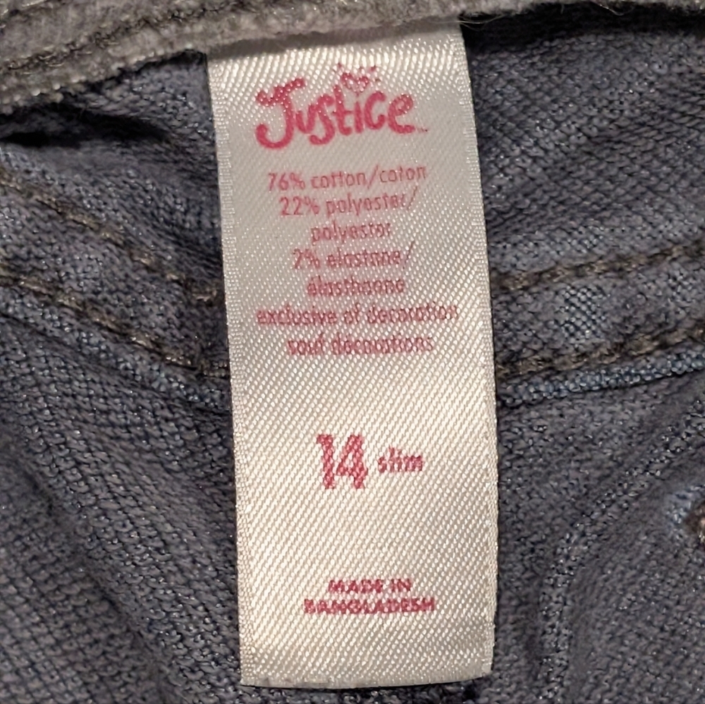 Justice Girls' Navy Denim-Style Shorts with Gray Ribbed Waistband - Picture 3 of 3